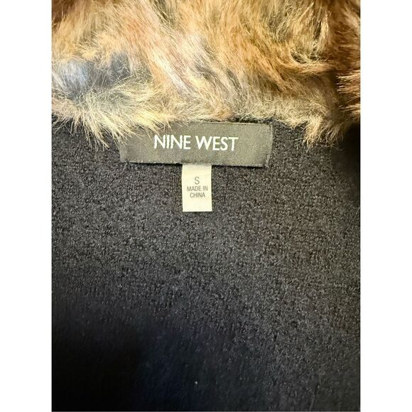 Nine West Wool Long Cardigan Vest Size S Black Faux Fur Collar - Picture 4 of 6